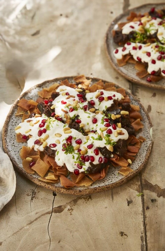 فتة الباذنجان بصلصة الصويا