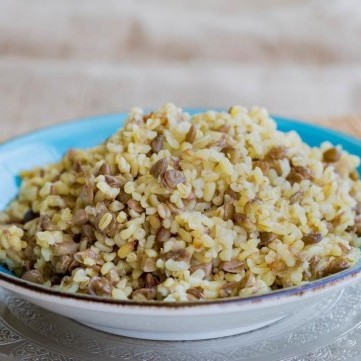 المجدرة اللبنانية بالبصل المقلي
