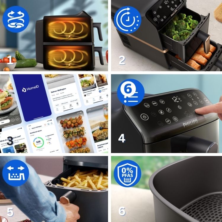 المقلاة الهوائية من فيليبس ضعف سعة الطهي بتصميم مدمج
