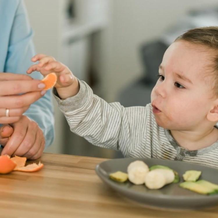 طفل يأكل الحمضيات