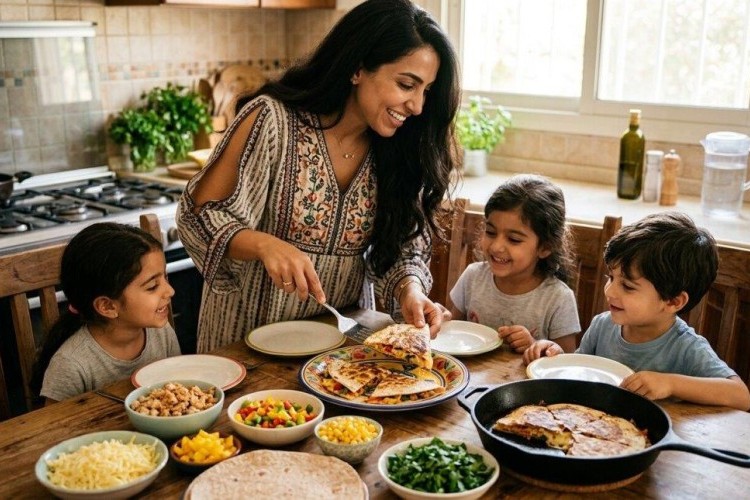 كساديا الجبن والدجاج والخضار