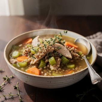 شوربة الفريكة بالدجاج والزعتر