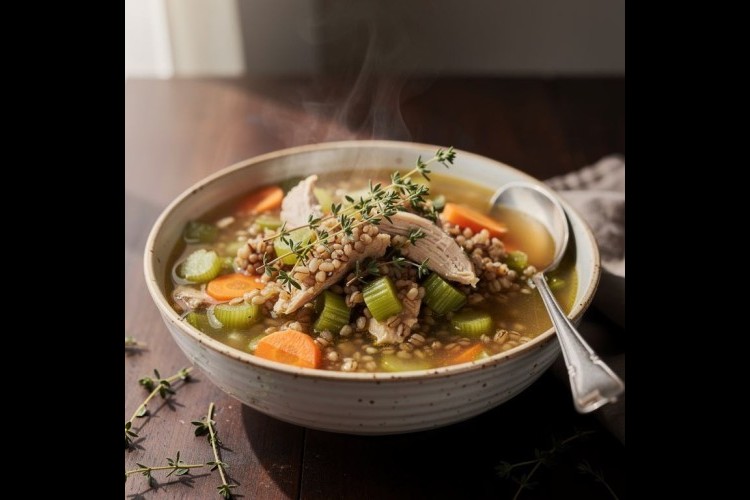 شوربة الفريكة بالدجاج والزعتر