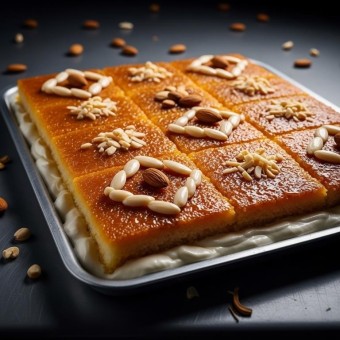 طريقة عمل البسبوسة بالقشطة وجوز الهند
