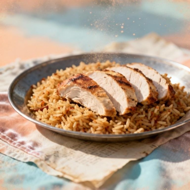 الأرز المبهر بالخضار والدجاج المحمر