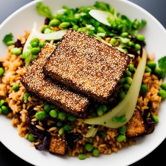 التوفو بالسمسم والأرز الآسيوي