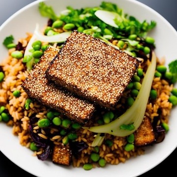 التوفو بالسمسم والأرز الآسيوي