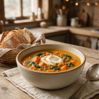 شوربة البطاطا الحلوة والعدس