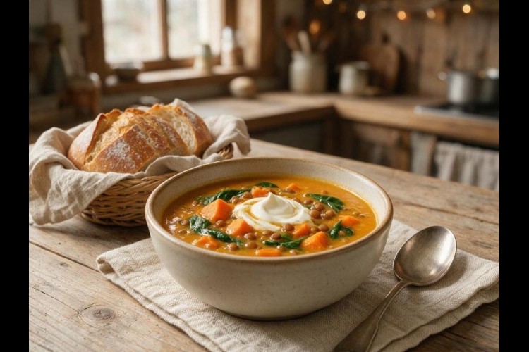 شوربة البطاطا الحلوة والعدس